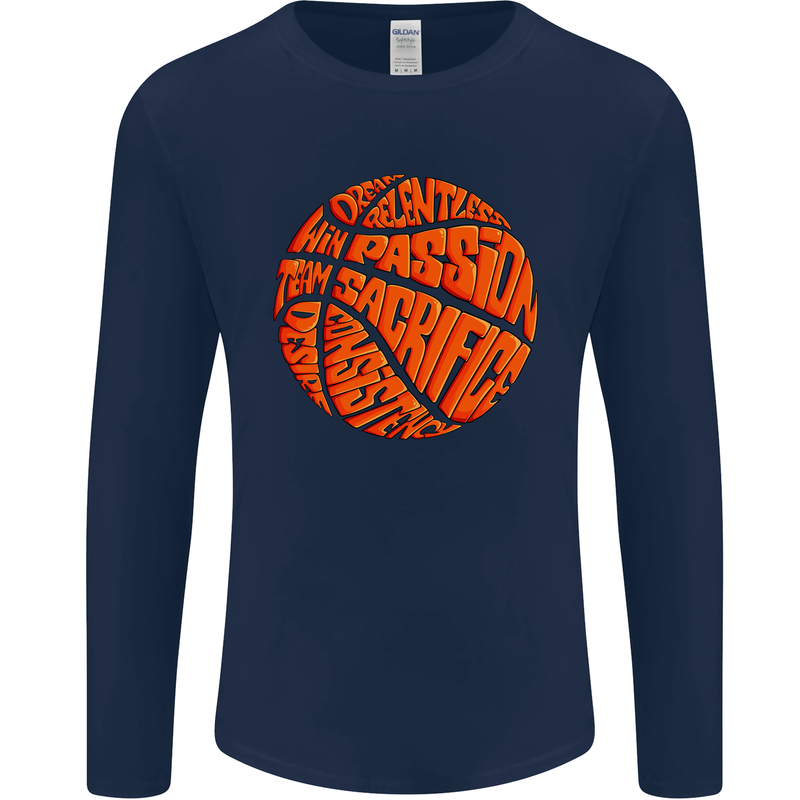 Basketball Word Art Mens Long Sleeve T-Shirt Navy Blue