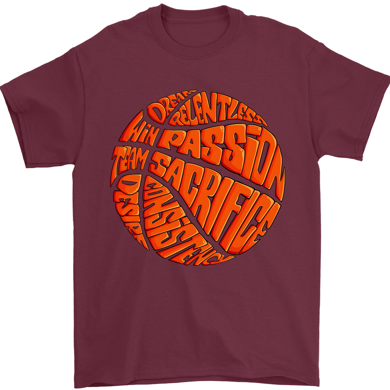 Basketball Word Art Mens T-Shirt 100% Cotton Maroon