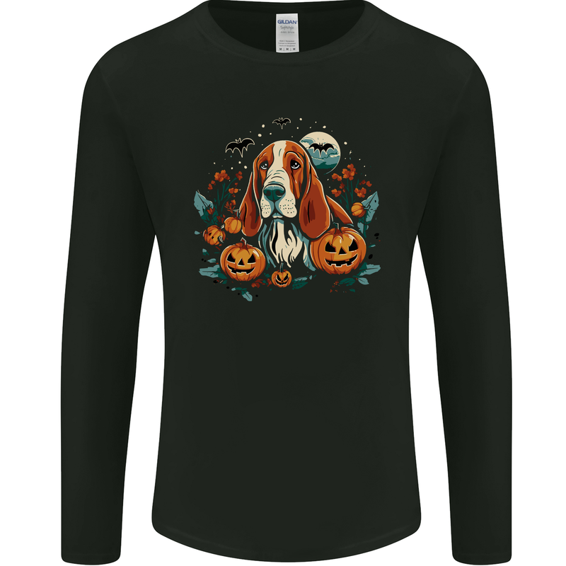 Basset Dog With Pumpkins Halloween Mens Long Sleeve T-Shirt Black