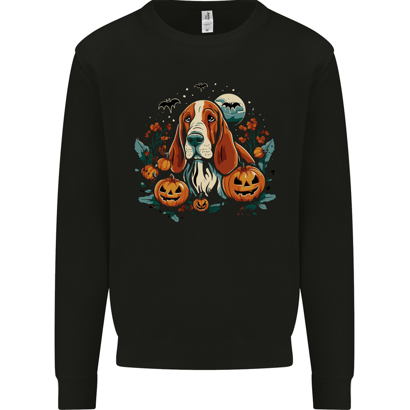 Basset Dog With Pumpkins Halloween Mens Sweatshirt Jumper Black