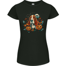 Basset Dog With Pumpkins Halloween Womens Petite Cut T-Shirt Black