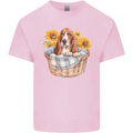 Basset Hound Dog in His Basket Kids T-Shirt Childrens Light Pink