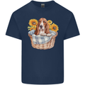 Basset Hound Dog in His Basket Kids T-Shirt Childrens Navy Blue