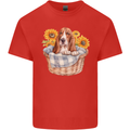 Basset Hound Dog in His Basket Kids T-Shirt Childrens Red