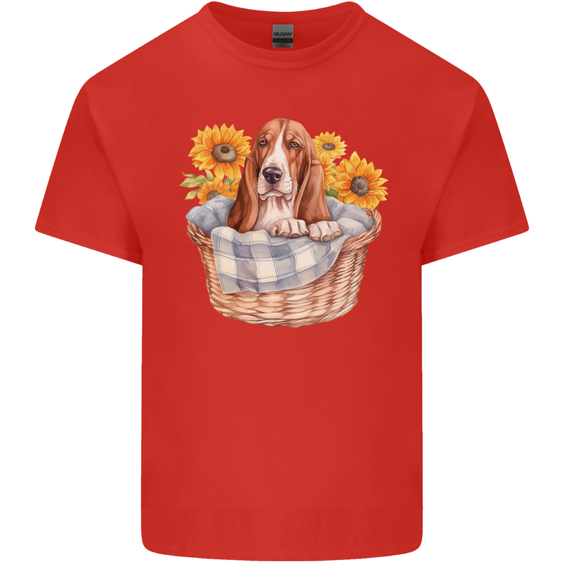 Basset Hound Dog in His Basket Kids T-Shirt Childrens Red
