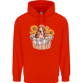 Basset Hound Dog in His Basket Mens 80% Cotton Hoodie Bright Red
