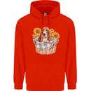 Basset Hound Dog in His Basket Mens 80% Cotton Hoodie Bright Red
