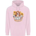 Basset Hound Dog in His Basket Mens 80% Cotton Hoodie Light Pink