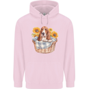 Basset Hound Dog in His Basket Mens 80% Cotton Hoodie Light Pink