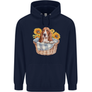 Basset Hound Dog in His Basket Mens 80% Cotton Hoodie Navy Blue