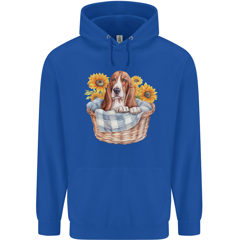Basset Hound Dog in His Basket Mens 80% Cotton Hoodie Royal Blue