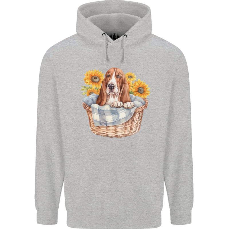 Basset Hound Dog in His Basket Mens 80% Cotton Hoodie Sports Grey