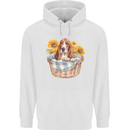 Basset Hound Dog in His Basket Mens 80% Cotton Hoodie White