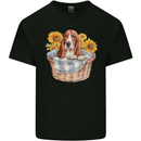 Basset Hound Dog in His Basket Mens Cotton T-Shirt Tee Top Black