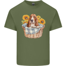 Basset Hound Dog in His Basket Mens Cotton T-Shirt Tee Top Military Green