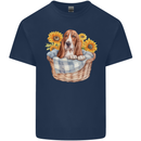 Basset Hound Dog in His Basket Mens Cotton T-Shirt Tee Top Navy Blue