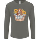 Basset Hound Dog in His Basket Mens Long Sleeve T-Shirt Charcoal