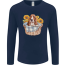 Basset Hound Dog in His Basket Mens Long Sleeve T-Shirt Navy Blue