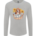 Basset Hound Dog in His Basket Mens Long Sleeve T-Shirt Sports Grey