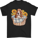 Basset Hound Dog in His Basket Mens T-Shirt 100% Cotton Black