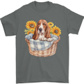 Basset Hound Dog in His Basket Mens T-Shirt 100% Cotton Charcoal