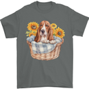 Basset Hound Dog in His Basket Mens T-Shirt 100% Cotton Charcoal
