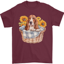 Basset Hound Dog in His Basket Mens T-Shirt 100% Cotton Maroon