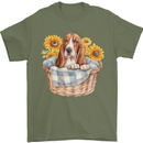 Basset Hound Dog in His Basket Mens T-Shirt 100% Cotton Military Green