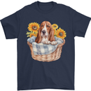 Basset Hound Dog in His Basket Mens T-Shirt 100% Cotton Navy Blue
