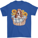 Basset Hound Dog in His Basket Mens T-Shirt 100% Cotton Royal Blue