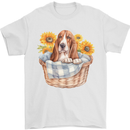 Basset Hound Dog in His Basket Mens T-Shirt 100% Cotton White