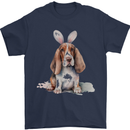 Basset Hound Easter Bunny Dog Mens T-Shirt 100% Cotton Navy Blue