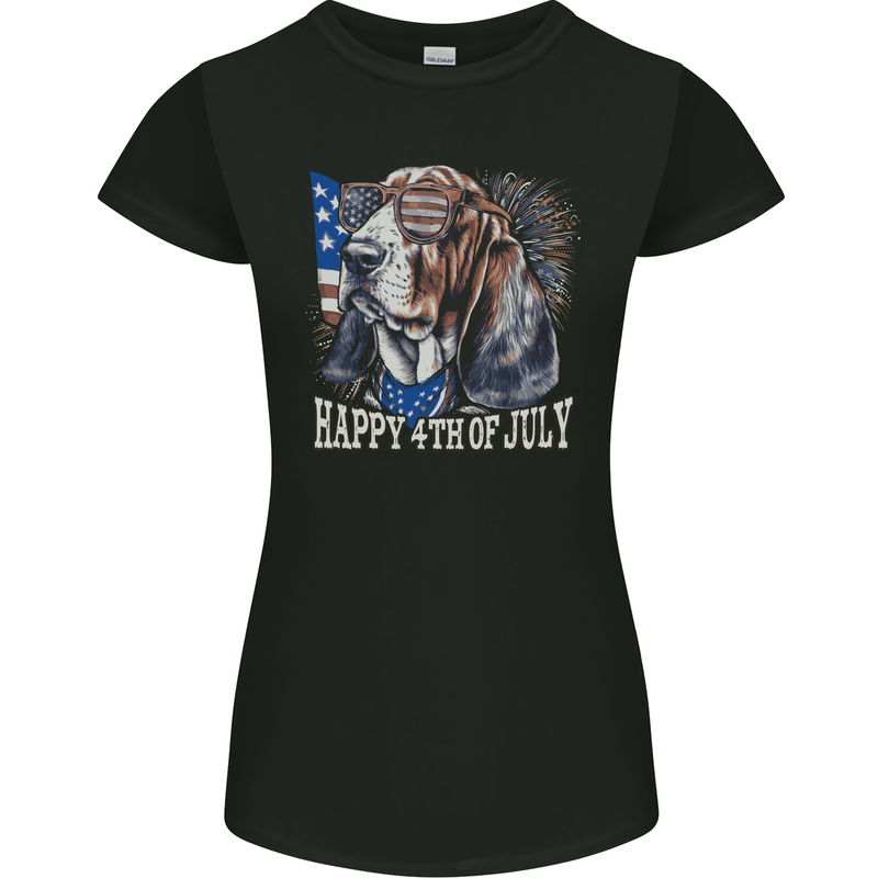 Bassett Hound 4th of July Independence Day Womens Petite Cut T-Shirt Black