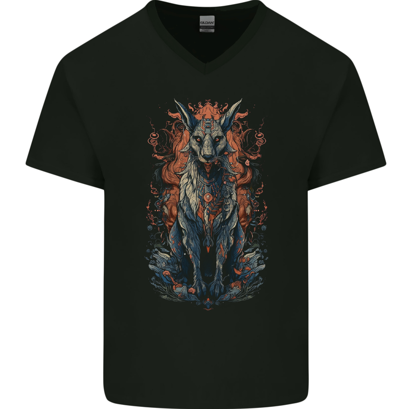 Bastet Egyptian God Fantasy Mens V-Neck Cotton T-Shirt Black
