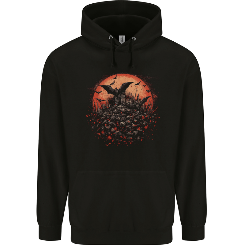 Bat Apocalypse Red Moon Halloween Childrens Kids Hoodie Black