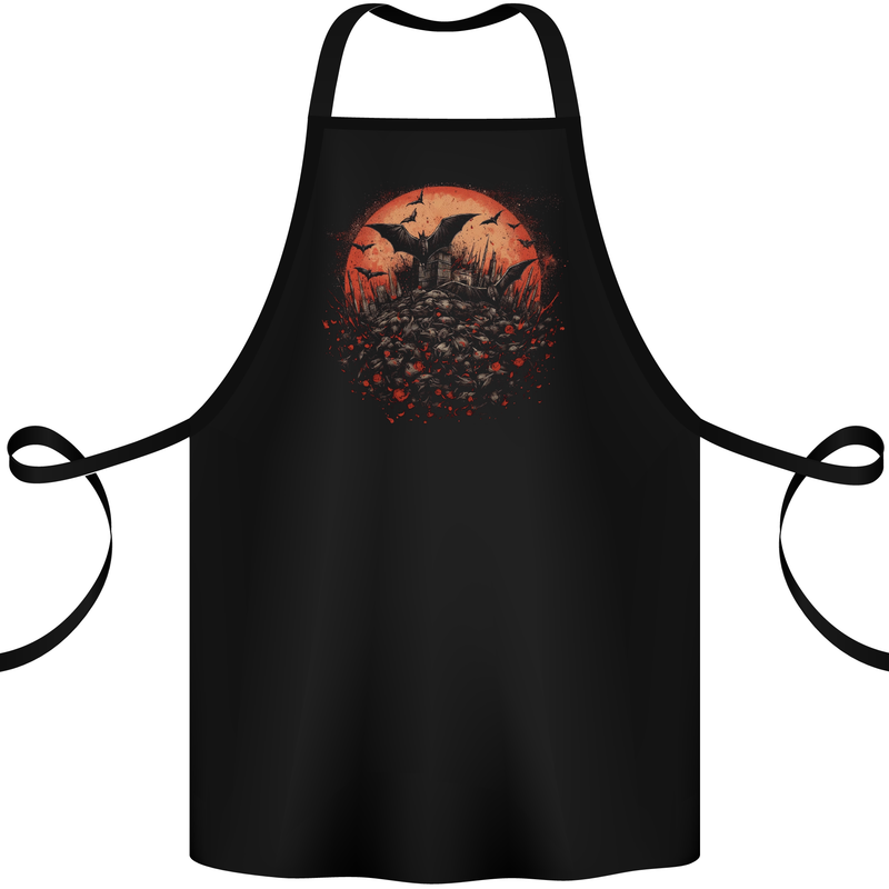 Bat Apocalypse Red Moon Halloween Cotton Apron 100% Organic Black