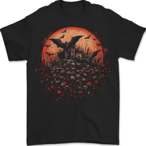 Bat Apocalypse Red Moon Halloween Mens T-Shirt 100% Cotton BLACK