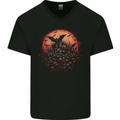 Bat Apocalypse Red Moon Halloween Mens V-Neck Cotton T-Shirt Black