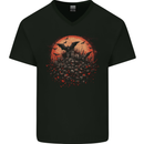 Bat Apocalypse Red Moon Halloween Mens V-Neck Cotton T-Shirt Black