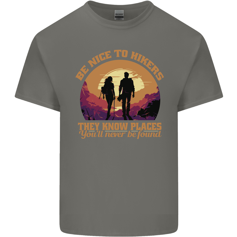 Be Nice to Hikers Funny Hiking Mountains Kids T-Shirt Childrens Charcoal