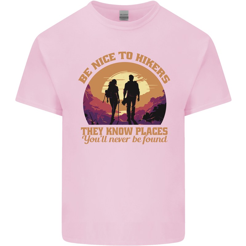 Be Nice to Hikers Funny Hiking Mountains Kids T-Shirt Childrens Light Pink