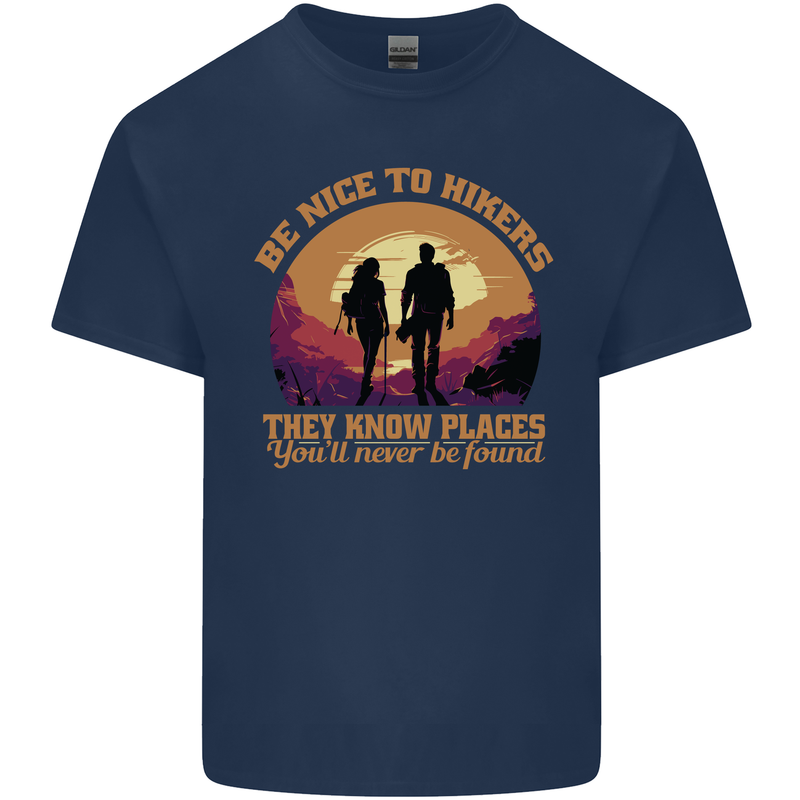 Be Nice to Hikers Funny Hiking Mountains Kids T-Shirt Childrens Navy Blue