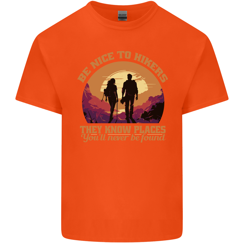 Be Nice to Hikers Funny Hiking Mountains Kids T-Shirt Childrens Orange