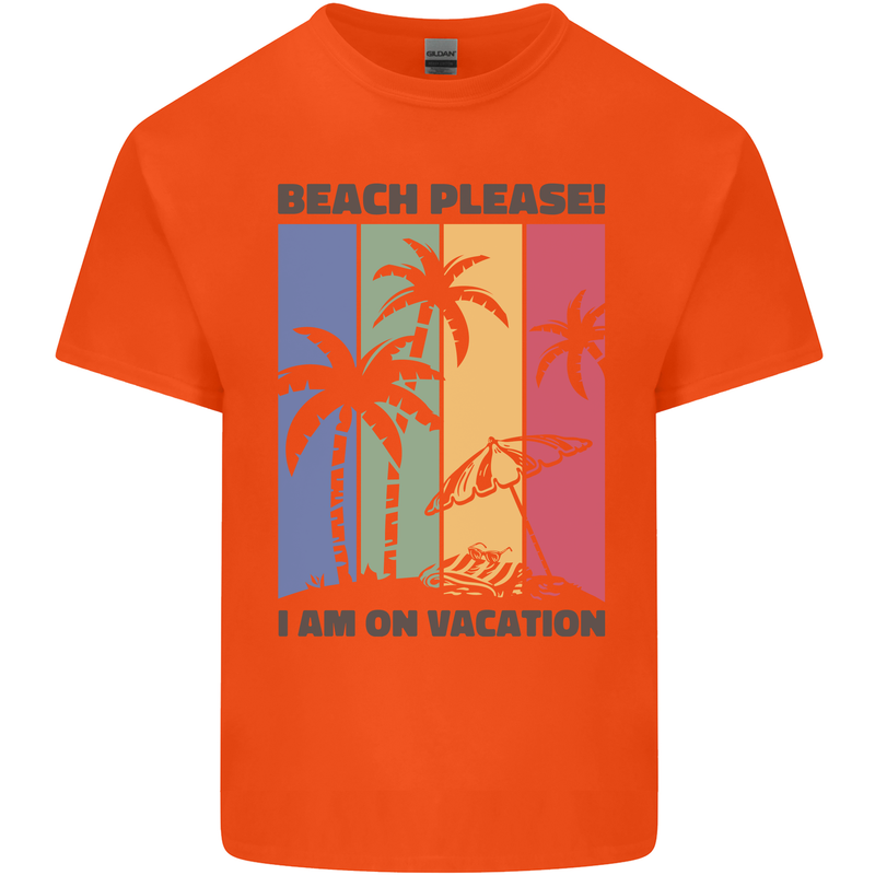 Beach Please Im on Vacation Funny Mens Cotton T-Shirt Tee Top Orange