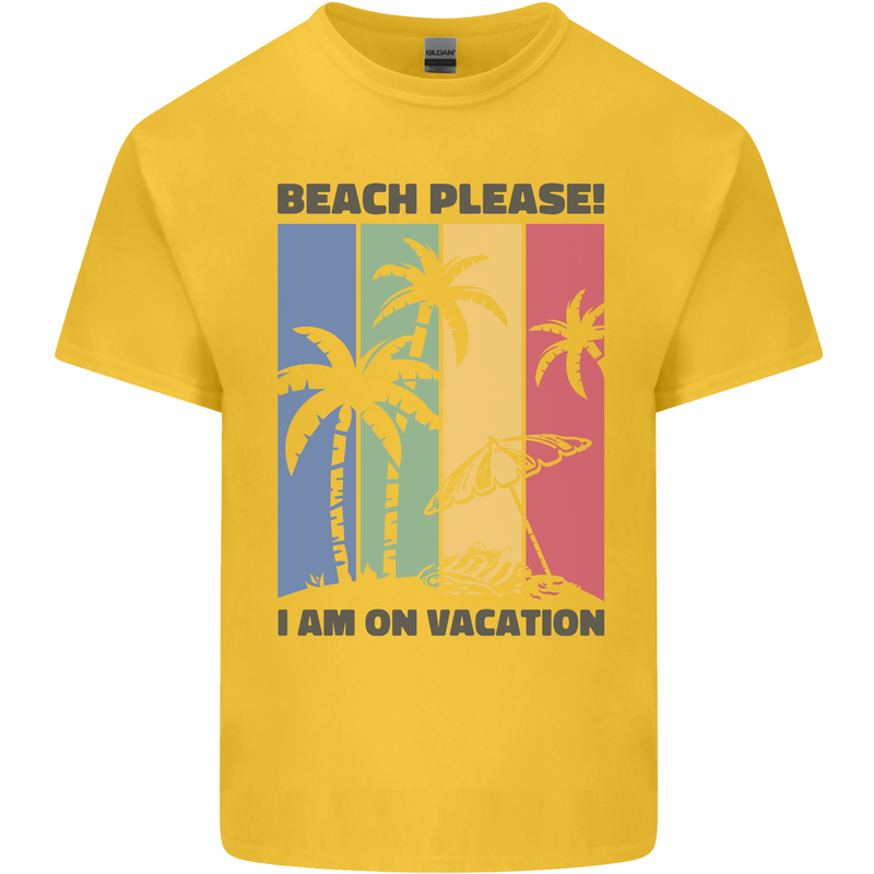 Beach Please Im on Vacation Funny Mens Cotton T-Shirt Tee Top Yellow