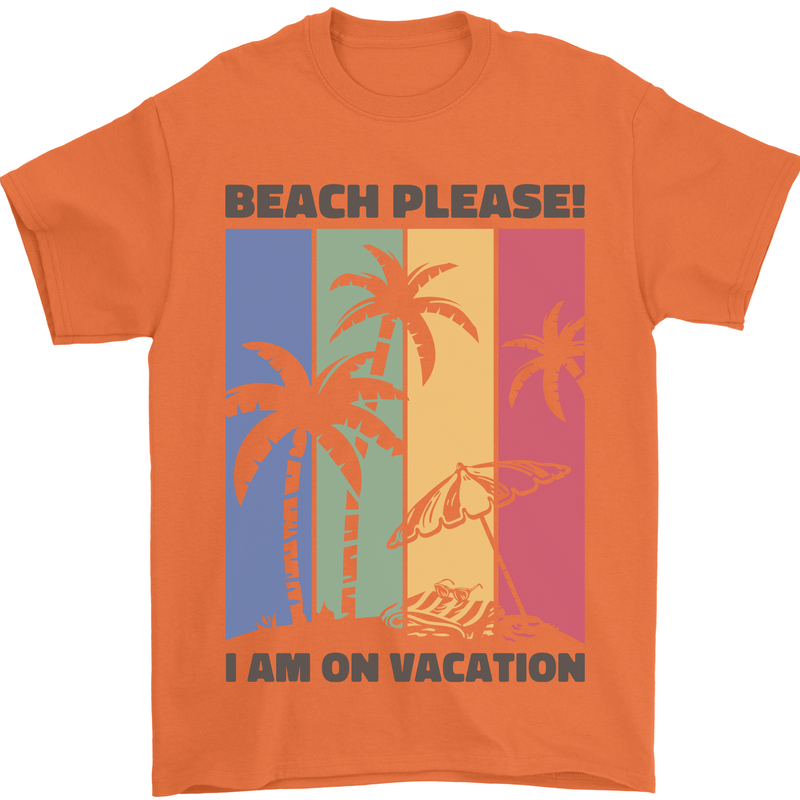 Beach Please Im on Vacation Funny Mens T-Shirt 100% Cotton Orange