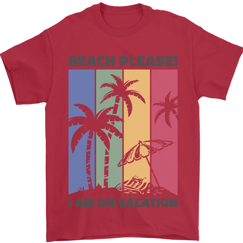 Beach Please Im on Vacation Funny Mens T-Shirt 100% Cotton Red