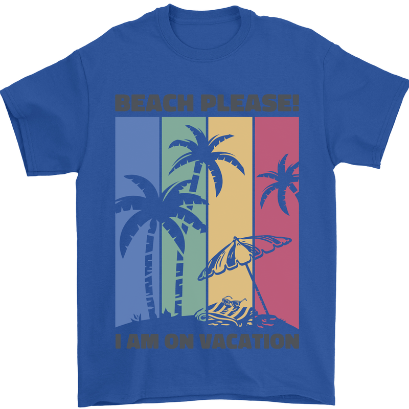 Beach Please Im on Vacation Funny Mens T-Shirt 100% Cotton Royal Blue