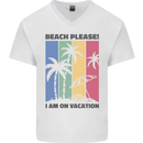 Beach Please Im on Vacation Funny Mens V-Neck Cotton T-Shirt White