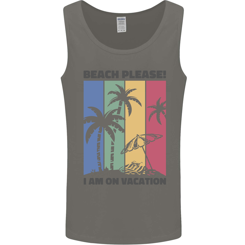 Beach Please Im on Vacation Funny Mens Vest Tank Top Charcoal